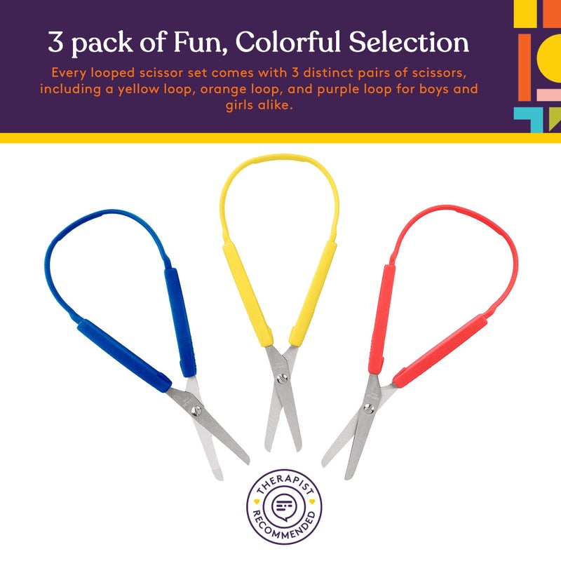 Special Supplies Loop Scissors for Teens And Adults 8 Inches (3-Pack) Colorful Looped, Adaptive Design, Right and Lefty Support, Small, Easy-Open Squeeze Handles, Supports Elderly and Special Needs - Image 3